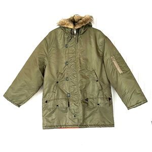 Vintage Mens Olive Green Hunting Coat Hood Size Large Sportsmen Parka Quilted